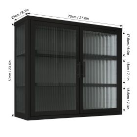Retro Style Haze Double Glass Door Wall Cabinet With Detachable Shelves for Office, Dining Room,Living Room, Kitchen, Black