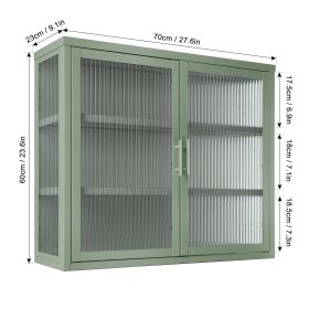 Retro Style Haze Double Glass Door Wall Cabinet With Detachable Shelves for Office, Dining Room,Living Room, Kitchen and Mint Green