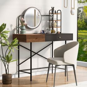 40 inch Makeup Vanity Desk with 3-Mode Lighted Mirror & Wireless Charging Station,Vanity Table with Drawer & 3 Open Shelves for Ample Storage Space (Color: black, Material: MDF+Iron)